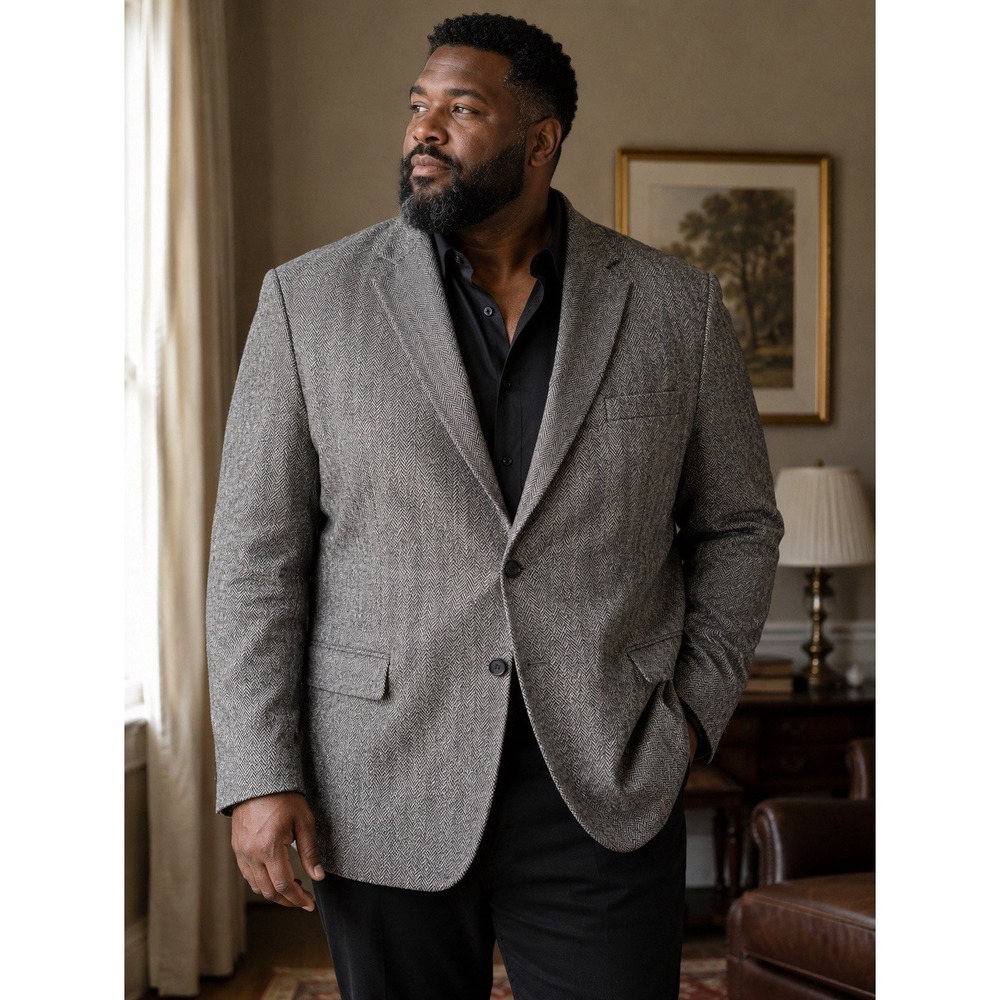 Cricketeer Men's Gray‎ Herringbone Tweed Wool Camel Nylon Blazer 48R